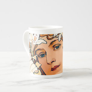 Alphonse Mucha - Blume - Retro Art Nouveau Porzellantasse