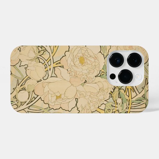 Alphonse Mucha Blumenmuster Art Nouveau iPhone Hülle (Rückseite (Horizontal))