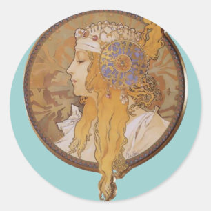 Alphonse Mucha ~ Byzantinischer Kopf: Die Blonde Runder Aufkleber