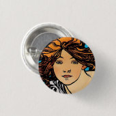 Alphonse Mucha - Cycles Perfecta Retro Art Nouveau Button (Vorne & Hinten)