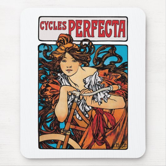 Alphonse Mucha - Cycles Perfecta Retro Art Nouveau Mousepad (Vorne)