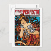 Alphonse Mucha - Cycles Perfecta Retro Art Nouveau Postkarte (Vorne/Hinten)