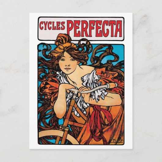 Alphonse Mucha - Cycles Perfecta Retro Art Nouveau Postkarte (Vorderseite)