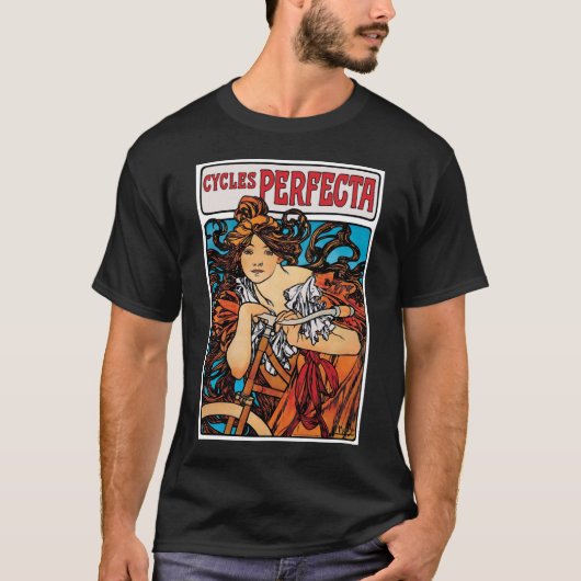 Alphonse Mucha - Cycles Perfecta Retro Art Nouveau T-Shirt (Vorderseite)