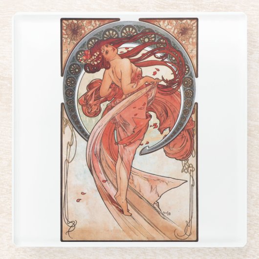 Alphonse Mucha Dance 1898 Art Nouveau Vintage Glasuntersetzer (Vorderseite)