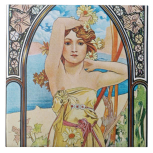Alphonse Mucha Daybreak Tile Trivet Geschenkboxen Fliese