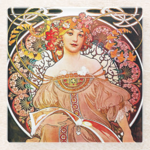 Alphonse Mucha Daydream Floral Vintage Art Nouveau Glasuntersetzer