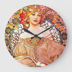 Alphonse Mucha Daydream Florale Vintage Art Nouvea Große Wanduhr