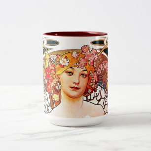 Alphonse Mucha Daydream Florale Vintage Art Nouvea Zweifarbige Tasse