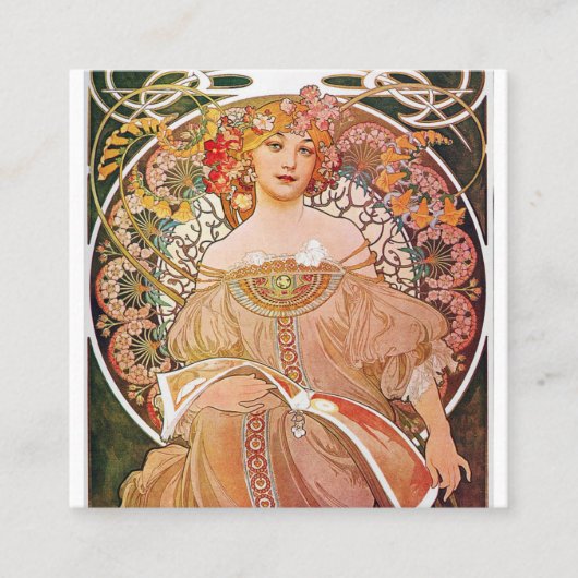 Alphonse Mucha - Daydream Quadratische Visitenkarte (Vorderseite)