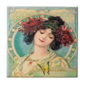Alphonse Mucha Design Keramik Tile. Fliese (Vorderseite)