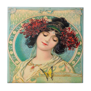 Alphonse Mucha Design Keramik Tile. Fliese