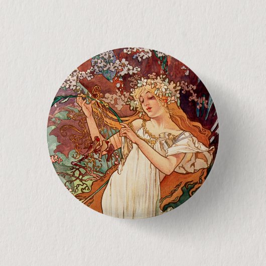 Alphonse Mucha, Die Jahreszeiten (1896) Frühling Button (Vorderseite)