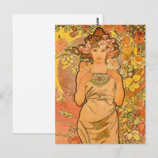 Alphonse Mucha Die Rose Postkarte (Vorne/Hinten)