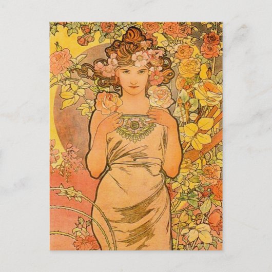Alphonse Mucha Die Rose Postkarte (Vorderseite)
