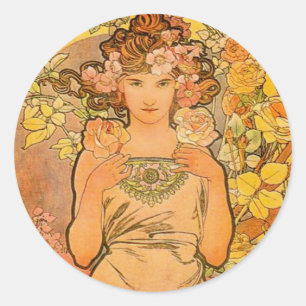 Alphonse Mucha die Rosen-Aufkleber Runder Aufkleber