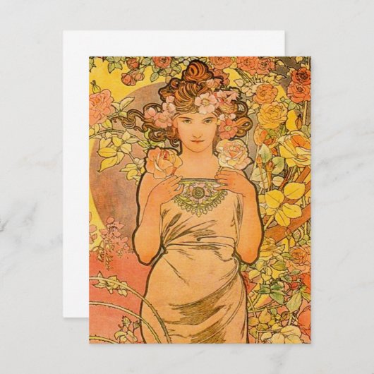 Alphonse Mucha die Rosen-Einladungen Einladung (Vorne/Hinten)