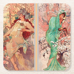Alphonse Mucha, Die Vier Jahreszeiten (1896)  Rechteckiger Pappuntersetzer