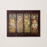 Alphonse Mucha, Die Zeiten des Tages Puzzle<br><div class="desc">1899. Serie mit Darstellungen der Tageszeiten: Morgenaufwachen, Helligkeit des Tages, Abend Kontemplation, Erholung der Nacht. Alfons Maria Mucha (24. Juli 1860 - 14. Juli 1939), oft auf Englisch und Französisch als Alphonse Mucha bekannt, war ein tschechischer Jugendstil-Maler und dekorativer Künstler, bekannt für seinen eigenen Stil. Er produzierte viele Gemälde, Illustrationen,...</div>