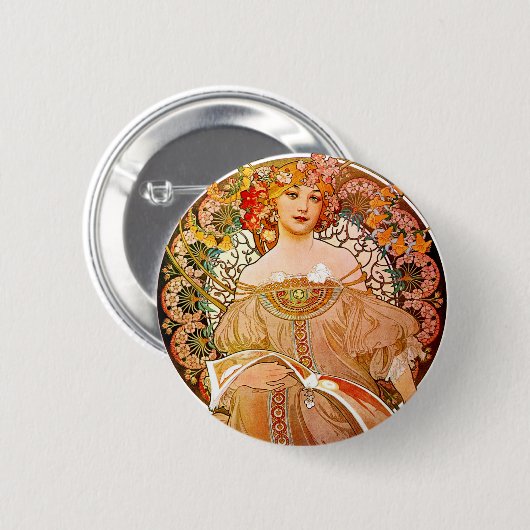 Alphonse Mucha Dreaming (Reverie) Button (Vorne & Hinten)