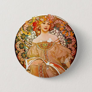 Alphonse Mucha Dreaming (Reverie) Button
