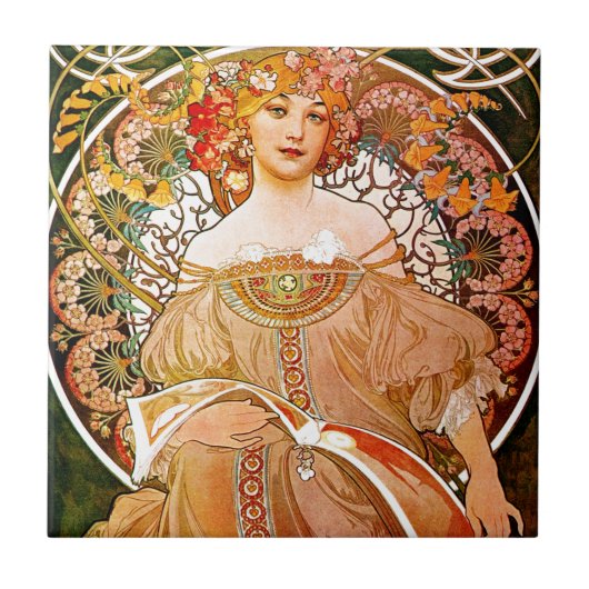 Alphonse Mucha Dreaming (Reverie) Fliese (Vorderseite)