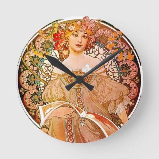 Alphonse Mucha Dreaming (Reverie) Runde Wanduhr (Vorderseite)