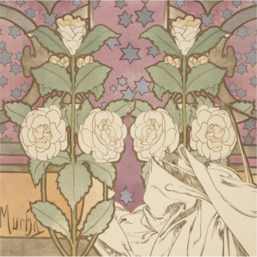 Alphonse Mucha Elegant Art Nouveau Stars Camellia Aufkleber (Vorderseite)