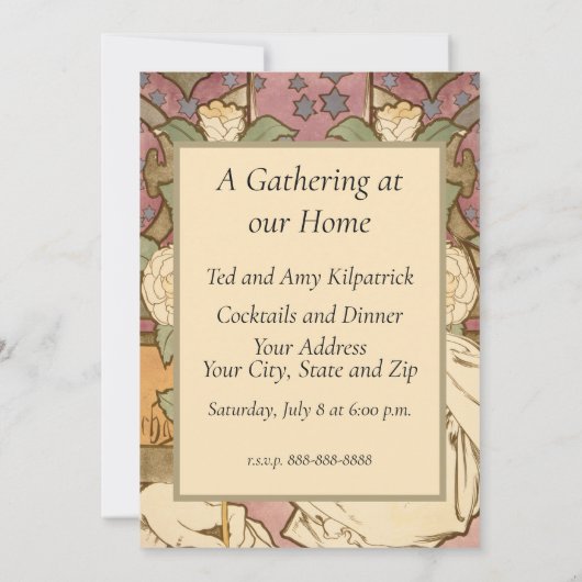 Alphonse Mucha Elegant Art Nouveau Stars Camellia  Einladung (Rückseite)