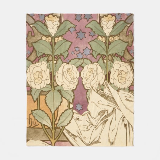 Alphonse Mucha Elegant Art Nouveau Stars Camellia Fleecedecke (Vorderseite)