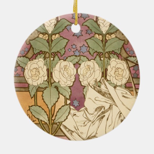 Alphonse Mucha Elegant Art Nouveau Stars Camellia Keramik Ornament (Hinten)