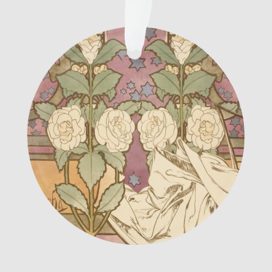 Alphonse Mucha Elegant Art Nouveau Stars Camellia  Ornament (Vorderseite)