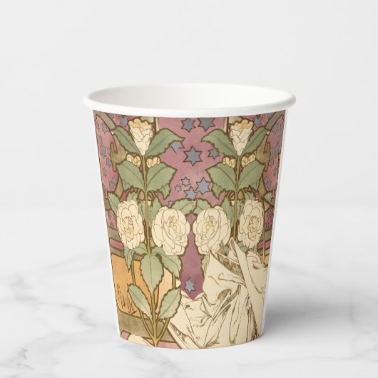 Alphonse Mucha Elegant Art Nouveau Stars Camellia Pappbecher (Rückseite)