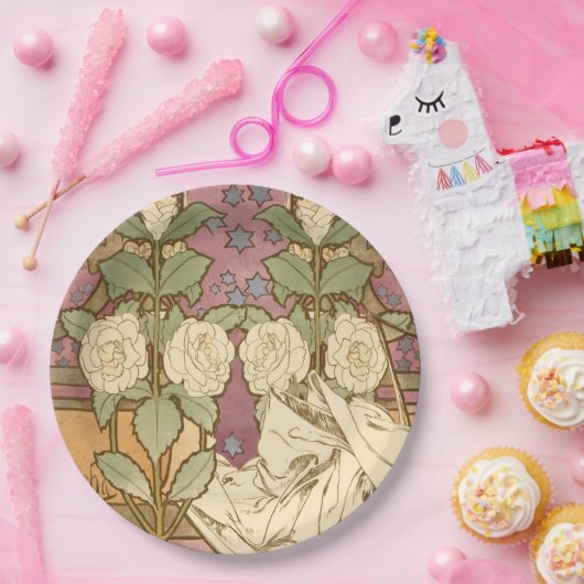 Alphonse Mucha Elegant Art Nouveau Stars Camellia Pappteller (Party)