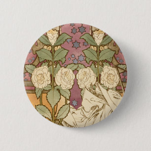 Alphonse Mucha Elegante Art Nouveau Sterne Kamelie Button