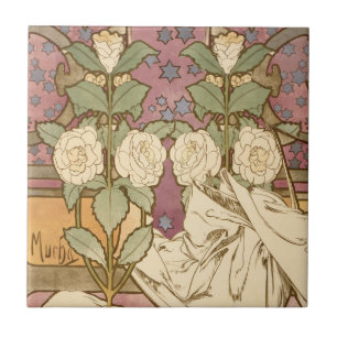 Alphonse Mucha Elegante Art Nouveau Sterne Kamelie Fliese
