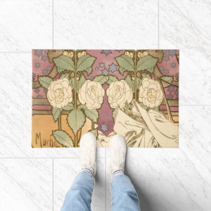 Alphonse Mucha Elegante Art Nouveau Sterne Kamelie Fußmatte