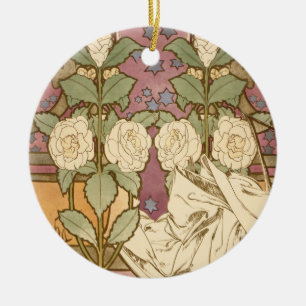 Alphonse Mucha Elegante Art Nouveau Sterne Kamelie Keramik Ornament