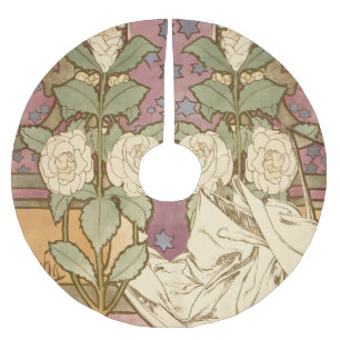 Alphonse Mucha Elegante Art Nouveau Sterne Kamelie Polyester Weihnachtsbaumdecke