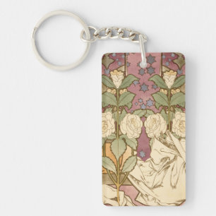 Alphonse Mucha Elegante Art Nouveau Sterne Kamelie Schlüsselanhänger