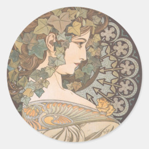 Alphonse Mucha - Erin Runder Aufkleber