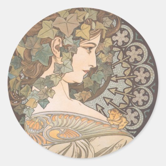 Alphonse Mucha - Erin Runder Aufkleber (Vorderseite)