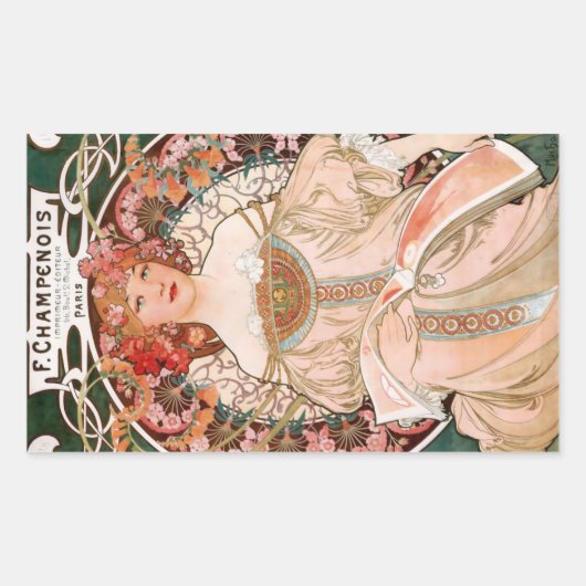 Alphonse Mucha F. Champenois Rechteckiger Aufkleber (Vorderseite)