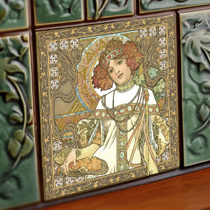 Alphonse Mucha Fall Seasons Jugendstil Vintag Fliese