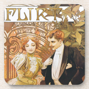 Alphonse Mucha Flirt Art Nouveau Untersetzer-Set Getränkeuntersetzer