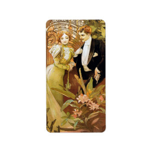 Alphonse Mucha Flirt Vintag Romantik Art Nouveau Adressaufkleber