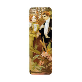 Alphonse Mucha Flirt Vintag Romantik Art Nouveau Adressaufkleber
