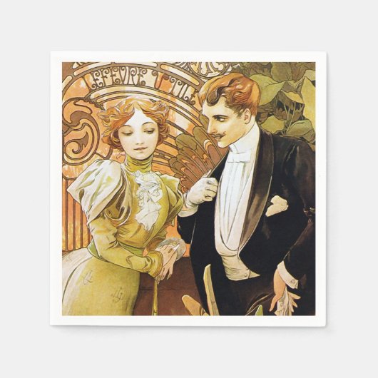 Alphonse Mucha Flirt Vintag Romantik Art Nouveau Serviette (Vorderseite)