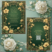 Alphonse Mucha Floral Opulence Gold Frame Wedding Einladung