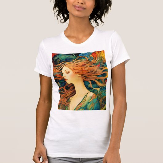 Alphonse Mucha "Flowing Redhead" T-Shirt (Vorderseite)